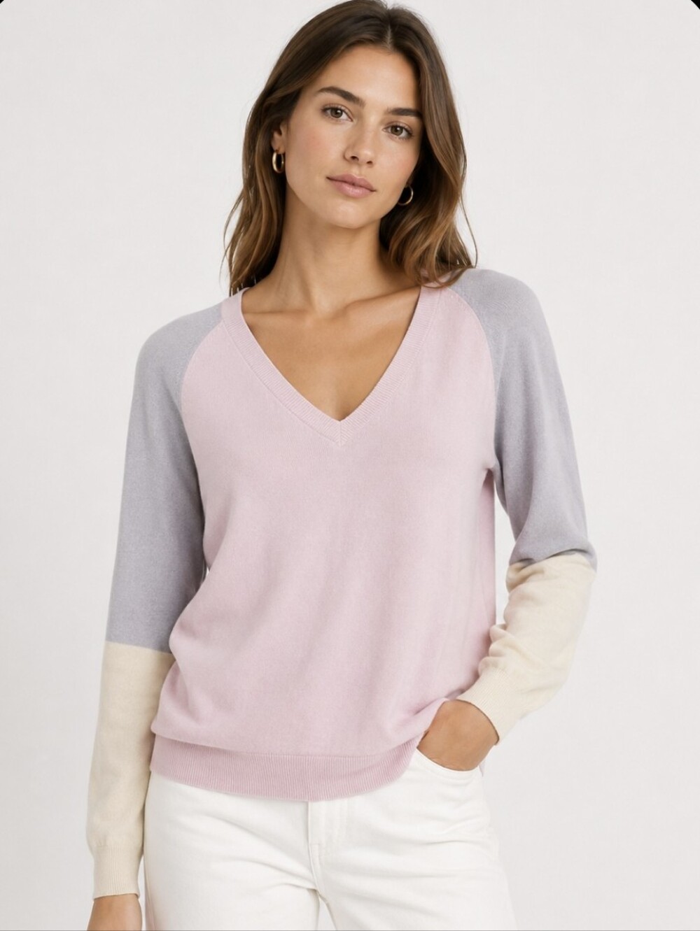 Jill Sander V Neck Silk Cashmere Blend Sweater Pink 40